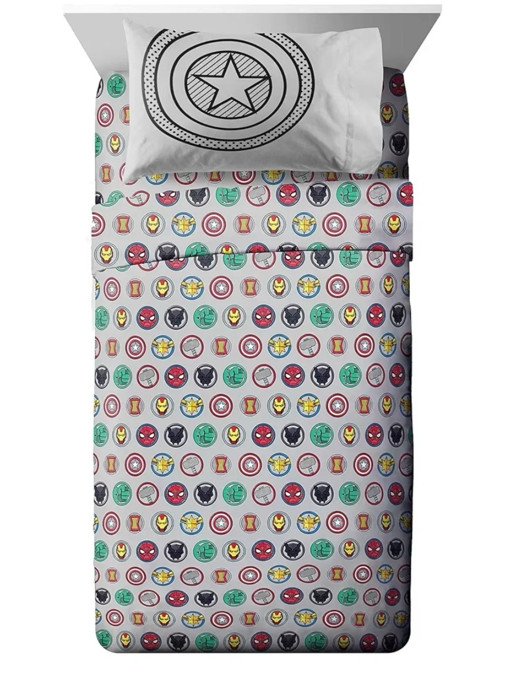 Kids White Superhero MARVEL Icon BED SHEETS - Multicolor (FULL)